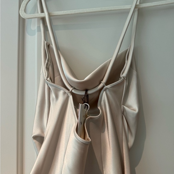 NANUSHKA • Malia Glossy Satin Mini Slip Dress in Creme • - Picture 4 of 9